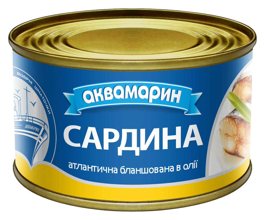 Сардина атлантична бланшована в олiї Аквамарин, 230г